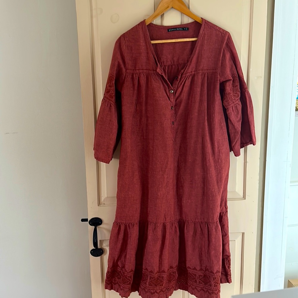 Organic cotton and linen medium Gudrun Sjoden dress tea midi length pockets